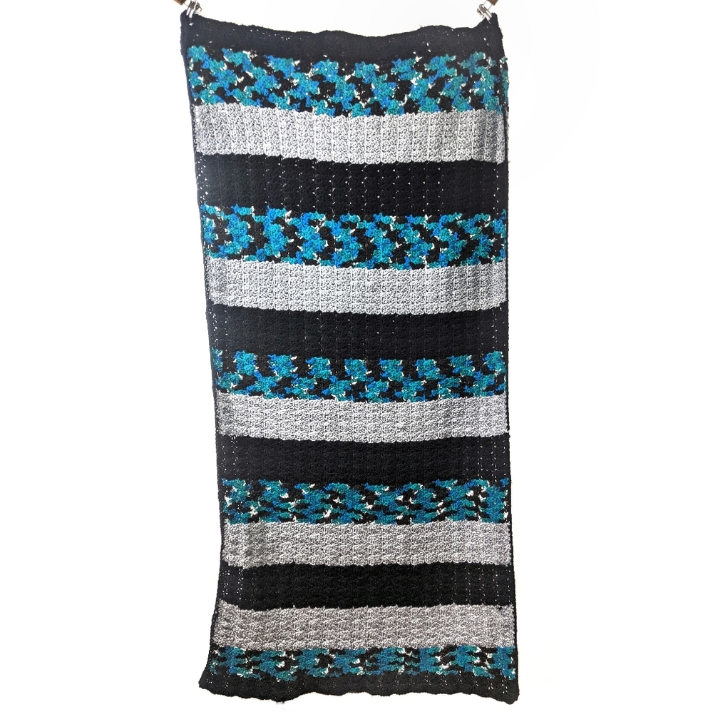 Hand Knitted Crochet Striped Throw Blanket Afghan